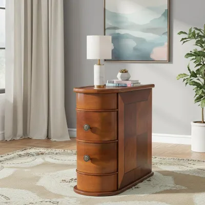 Immagine prodotto di Tavolino di servizio - Comodino - Tavolino laterale - Tavolino da divano - Tavolino da caffè - Compatto - 2 cassetti - Aspetto legno, colore marrone