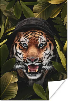 Produktbild von MuchoWow® Poster Tiger - Blätter - Pflanzen 120x180 cm - Kunstposter