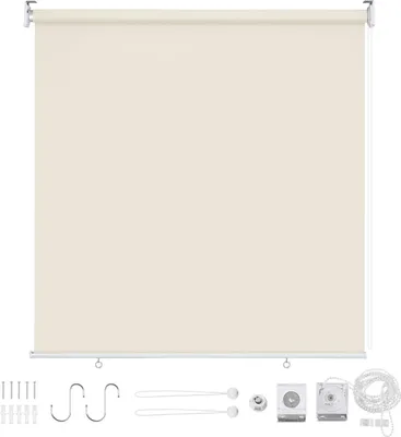 Produktbild von Izrielar Senkrechtmarkise 140x140 cm Balkonrollo Beige UV Schutz Sonnenschutz Sichtschutz wasserdicht wetterfest Balkon Terrasse