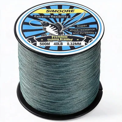 Image de Fil de pêche tressé - 4 brins - 500 mètres, flottant - 0,32 mm - Résistance à la traction : 40 lb / 18 kg - Vert foncé