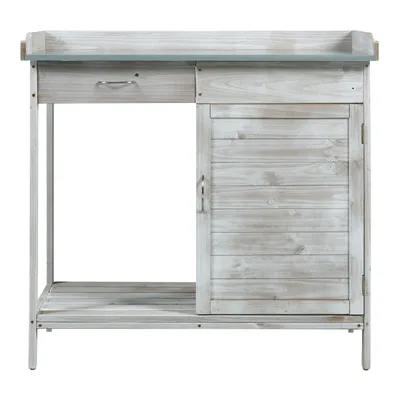 Produktbild von Pflanztisch ‘Aliano’ mit Schrank und verzinkter Arbeitsplatte 98 x 48 x 94 cm Tannenholz Grau