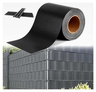 Produktbild von PVC Sichtschutzstreifen für Doppelstabmattenzaun 65m x 19 cm mit 30 Befestigungsclips, Anthrazit