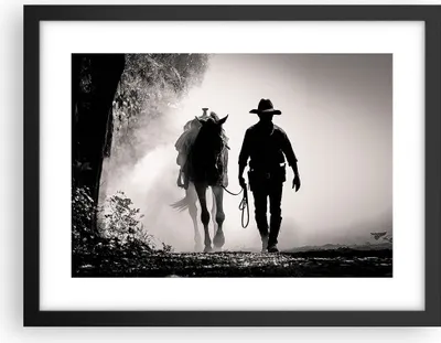 Produktbild von Gerahmtes Poster - Schwarzer Rahmen - Cowboy Pferd Shady - 40x30 cm - Wand Bild - Wanddeko - Wandbilder - Kunstposter - Wandposter - Bilderrahmen - Bilder - Kunstdruck - P2BAA40x30-4620
