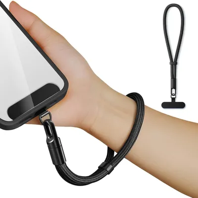 Produktbild von Handykette Kurz Universal,Verstellbar Handyanh?nger, Schlš¹sselband, Handschlaufe, Handygurt, Handgelenk,Handyband, Anti Verlust mit Ultradš¹nnem Patch (Schwarz)