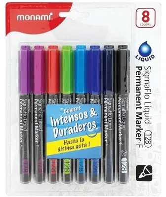 Zdjęcie produktu dla Marker permanentny Monami F128, 2 mm, zestaw 8 sztuk