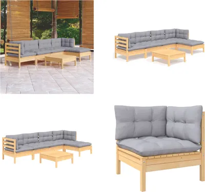 Produktbild von vidaXL 6 tlg. Garten Lounge Set mit Grauen Kissen Kiefernholz - Garten-Lounge-Set - Garten-Lounge-Sets - Gartenmöbel-Set - Gartenmöbel-Sets