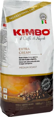 A bag of Kimbo Espresso BAR Extra Cream whole coffee beans.