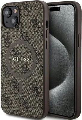 Produktbild von Guess 4G Collection Leder Metall Logo Magsafe Etui Für Iphone 14 / 15 / 13 - Braun