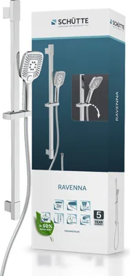 Produktbild von SCHÜTTE Duschset RAVENNA, Duschkopf mit Schlauch und Wandhalterung, Handbrause mit 3 Strahlarten