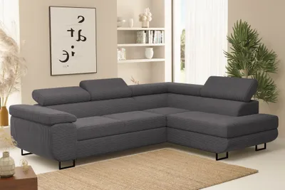 Produktbild von Ecksofa Sofa mit Schlaffunktion METZ Stoff Poso Dunkelgrau Ottomane Rechts