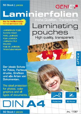 Produktbild von GENIE Laminiertaschen 50 A4 - Folien  80 Mic.