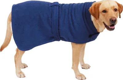 Produktbild von Betz Hundehandtuch Mantel aus Baumwolle mit Klettverschluss – 100 % Baumwolle – Bademantel - Saugstark - für alle Größen Farbe - blau L