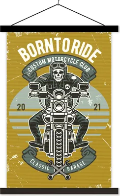 Produktbild von MuchoWow® Textilposter Mancave - Motor - Skelett - Vintage 40x60 cm mit schwarzem Rahmen - Wanddekorationen
