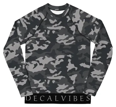 Produktbild von DECALVIBES Mädchen Rash Guard Compression Langarmshirt für Jugendliche Ultimate Greyness Camouflage - 134