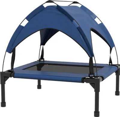 Produktbild von Hundebett mit Dach, atmungsaktiv, wasserabweisend, bis 20 kg, 76 x 61 x 69,5 cm, Dunkelblau