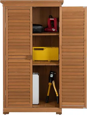 Imagen del producto de Armario de jardín de madera, cobertizo para herramientas resistente a la intemperie, 87x47x160 cm