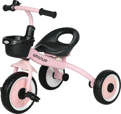 Imagen del producto de Triciclo, bicicleta para niños con asiento ajustable, bicicleta sin pedales con cesta, timbre, bicicleta infantil con pedales, para niños de 2 a 5 años, metal, color rosa