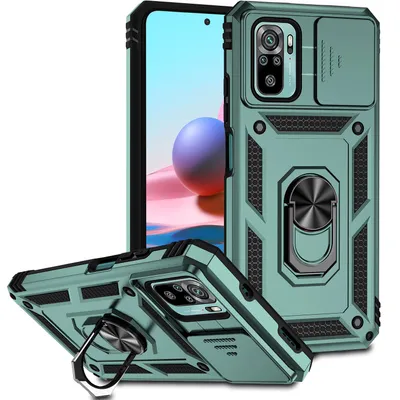 Obrázek produktu pro Pouzdro pro Xiaomi Redmi Note 10 4G/ Note 10S dvouvrstvé pouzdro s posuvným krytem kamery a prstencovým stojánkem zelené