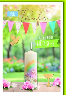 Produktbild von Taufe Kerze mit Wimpelkette besten Wünsche Glückwunschkarte mit Umschlag