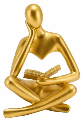Produktbild von Denker-Statue - Abstrakte Skulptur aus Kunstharz - Dekoration für Bücherregal - Gold