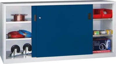 Produktbild von Schiebetürenschrank - Vollblechtüren - 1.000x2.000x500 mm (HxBxT) - 4 Böden, verzinkt - Zylinderschloss - reinorange/anthrazitgrau