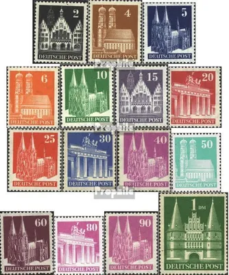 Produktbild von Briefmarken Bizone (Alliierte Besetzung) 1948 Mi 73-97 (kompl.Ausg.) eng gezähnt postfrisch Bauten