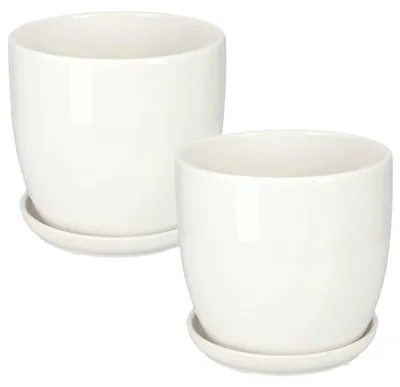 Image de KOTARBAU® : Pot de fleurs en céramique, pot intérieur pour fleurs et plantes, diamètre 15 cm, blanc, lot de 2