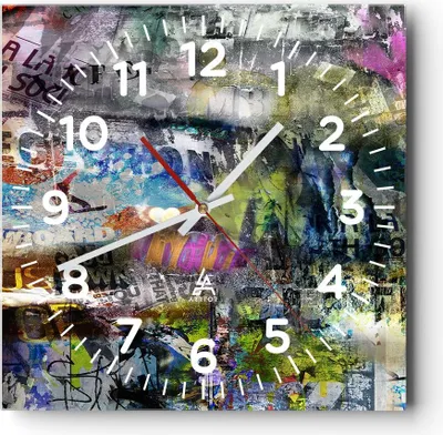 Produktbild von Wanduhr - Quadrat - Glasuhr - Graffiti modern - 40x40cm - Schleichendes Uhrwerk - Lautlos - zum Aufhängen bereit - Dekoration Modern - Wanddekoration aus Glas - C4AC40x40-3564
