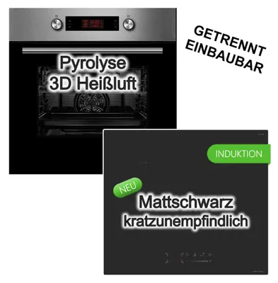 Produktbild von HERDSET Midea Backofen Pyrolyse 3D Heißluft + keenberk Induktionskochfeld Booster Touch-Slider Matt
