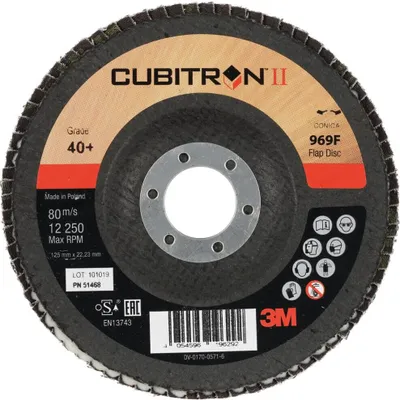 Image de Disque à lamelles 3M 969F Cubitron II, support en fibre de verre, à bords biseautés, diamètre 125 mm, grain : 60