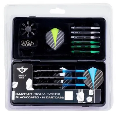 Produktbild von Soft-Tip-Dart-Set – schwarz beschichtet, im Dartetui