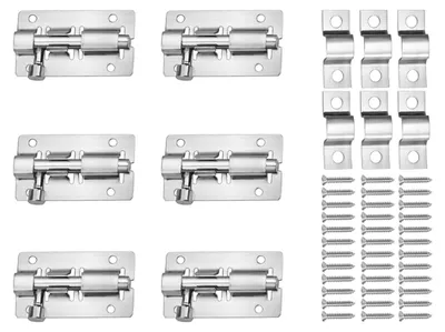 Produktbild von 6 Türschlösser aus Edelstahl, 5 cm, Türriegel für Innentüren, Riegelschlösser, mit 36 Schrauben, Verriegelungsmechanismus für Türen, Tore, Fenster und Zäune, für Gartentore, Badezimmer, Schuppen, Toiletten