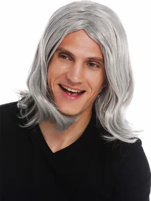 Produktbild von WIG ME UP Perücke Herren lang grau Mittelscheitel gewellt alter Rockstar 3056-FR68A