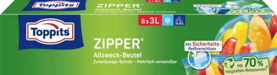 Produktbild von TOPPITS Allzweckbeutel mit Zipper 8 x 3 Liter transparent