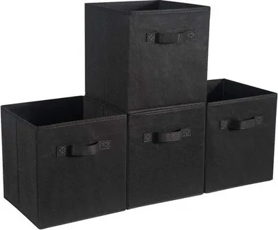 Produktbild von Famanu Aufbewahrungsboxen Set von 4 - Faltbare Organizer für Müllbehälter - Schwarz - 33 x 38 x 33 cm