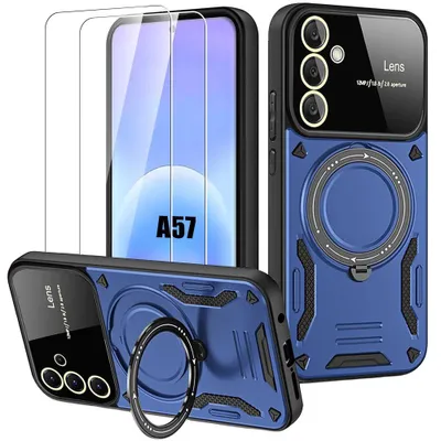 Image de Coque + 2 Verres Trempés pour Samsung Galaxy A57 5G, Antichoc avec Protection Caméra - Bleu Marine
