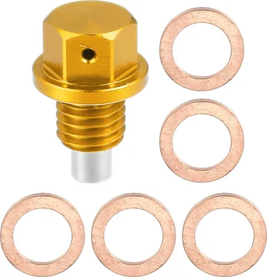 Image de 1 Ensemble Vis Vidange M12x1,75 Bouchon Carter d'Huile Moteur avec 5 Rondelles pour Voiture Ton d'Or