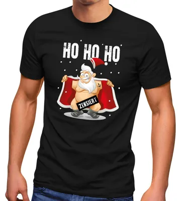 Produktbild von Herren T-Shirt Weihnachten Weihnachtsmann zensiert HoHoHo Fun-Shirt Ugly Christmas Spruch lustig Moonworks® schwarz S