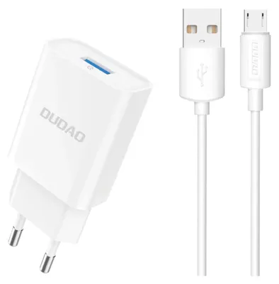 Obrázek produktu pro Dudao A4Eu Usb-A 2.1A Nástěnná Nabíječka - Bílá + Usb-A - Micro Usb Kabel