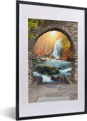 Produktbild von MuchoWow® Gerahmtes Poster Aussicht - Wasserfall - Herbst - Landschaft 40x60 cm - Poster mit Schwarzem Bilderrahmen Wandposter Rahmen Foto Bilder - Poster in Rahmen