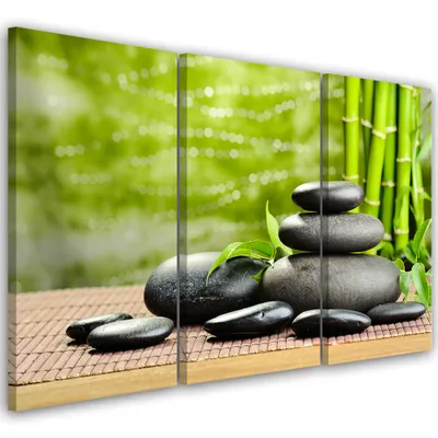Produktbild von Triptychon auf leinwand religiös - grün 60x40 cm Feeby grün wandbild bereit zum aufhängen
