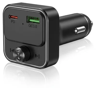 Produktbild von CSL FM Transmitter Bluetooth 5.0 fürs Auto, Freisprecheinrichtung mit Mikrofon, USB-C bis 30 W, USB-A bis 18 W, LED-Display, RGB-Beleuchtung, 12 V und 24 V, 1 Stück, schwarz
