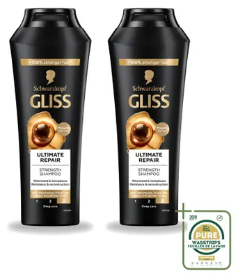 Productafbeelding van 2 x Gliss Ultimate Repair Shampoo - voor intensieve haarreparatie - 250 ml - Voordeelverpakking - 2 stuks