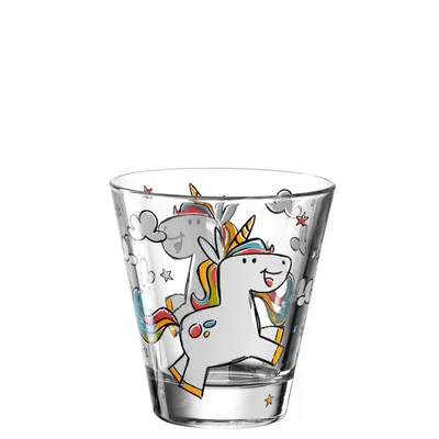 Produktbild von Leonardo Bambini Trink-Glas 6er Set, Kinder-Becher aus Glas mit Tier-Motiv "Einhorn", spülmaschinengeeignete Saft oder Wasser Gläser, 215 ml, 017902