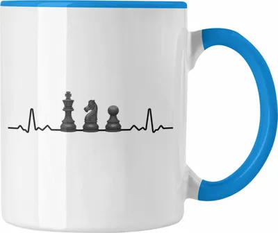 Produktbild von Trendation - Schach Geschenk Schachspieler Geschenkidee Tasse mit Schachfiguren Grafik (Blau)