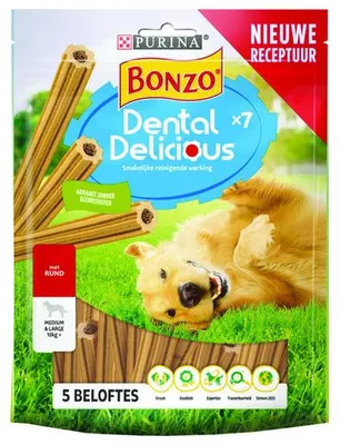 Productafbeelding van Bonzo Gebitsverzorgende kauwsnack rund 180 g voor volwassen honden