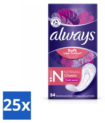 Imagen del producto de 25 toallas higiénicas Always DailyFresh, tamaño normal, paquete económico - 25 unidades