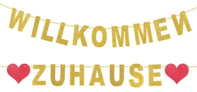 Produktbild von Willkommen Zuhause Banner Girlande aus Filz Gold für Party & Einzug