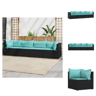 Produktbild von vidaXL 4-tlg. Garten-Lounge-Set mit Kissen Schwarz Poly Rattan - Gartensofas