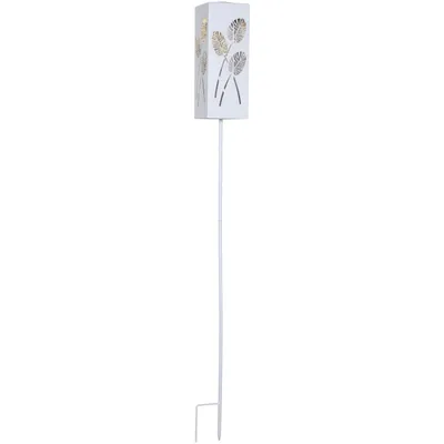Produktbild von Star Trading 482-22 LED-Solarstab "Albaleaf", BlattmusterMetall, weiß, warmwhite LED, ca. 9,5x90 cm,Solarpanel, Akku, outdoor,Vierfarb-Karton